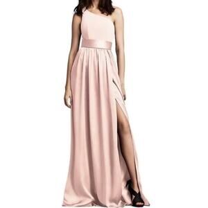 Vera Wang White Size 4 SM Baby Pink One Shoulder Satin Gown Bridesmaid Grecian